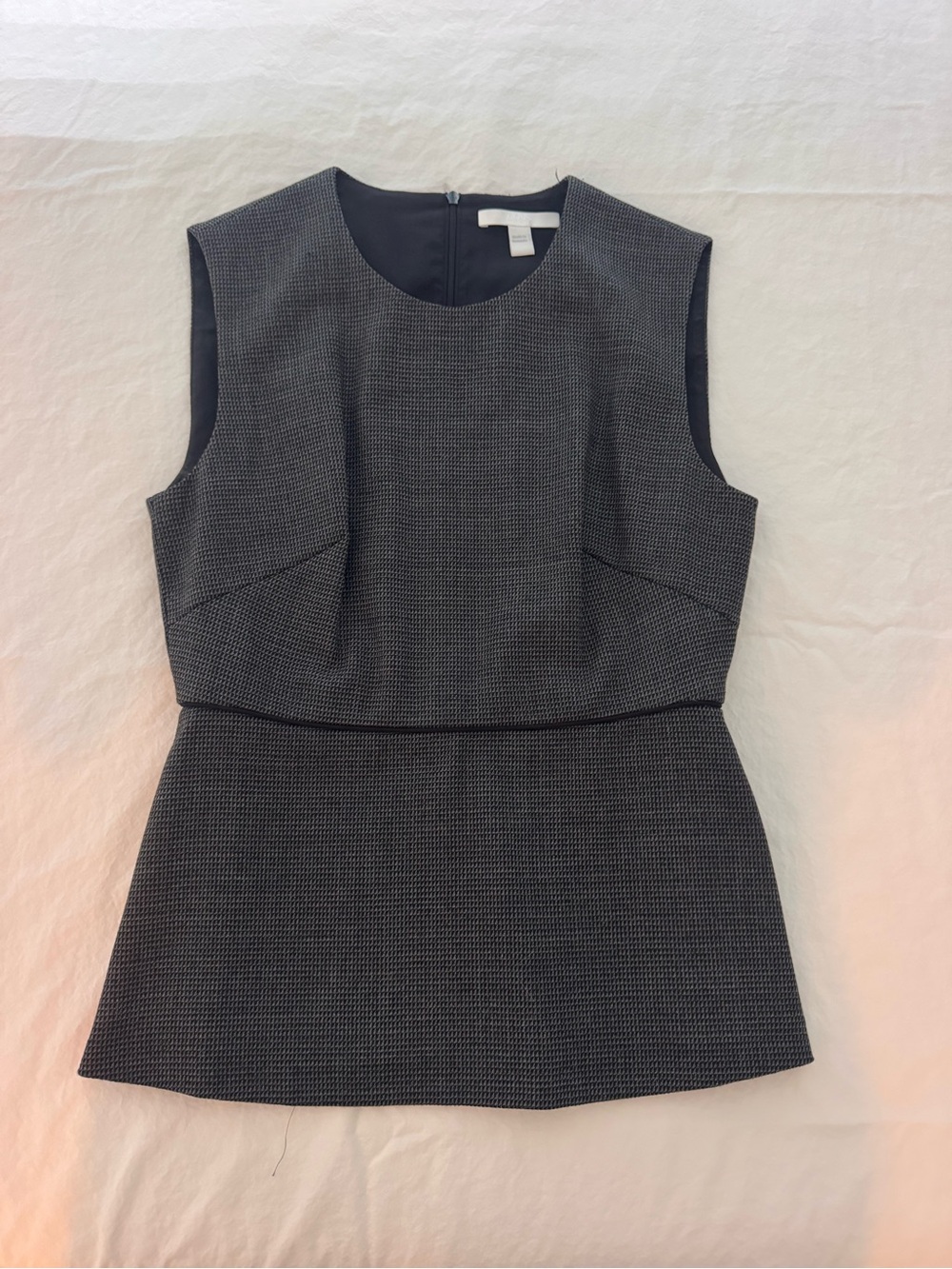 Sleeveless Gray Textured Peplum Shell Top